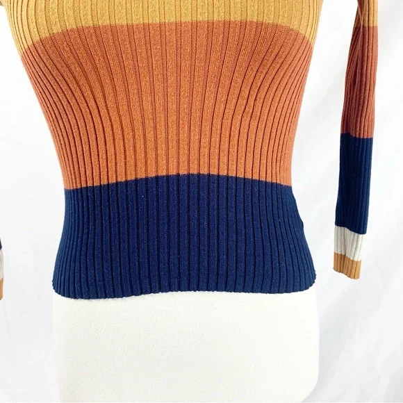 🍂 Pink Rose Multicolor Ribbed Colorblock Sweater (XS) – Fall Knit Top 🍂 - Picture 5 of 9